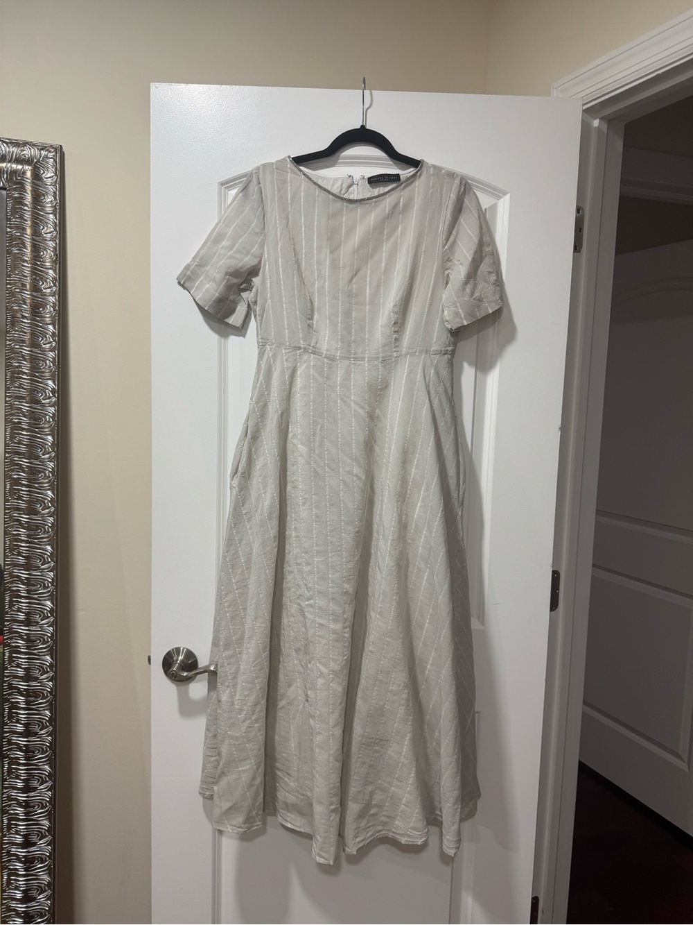 Fabiana Filippi Women’s Gray Short-Sleeve Midi Dress Stripe Cotton & Silk